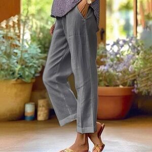 Linen Blend casual straight legs pants-L